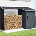 thumbnail image 2 of 2-in-1 Galvanized Steel Multipurpose Shed, 9-Sq.Ft. Lockable Tool Storage, 42-Cu.Ft. Firewood Rack, Dark Gray, 2 of 16