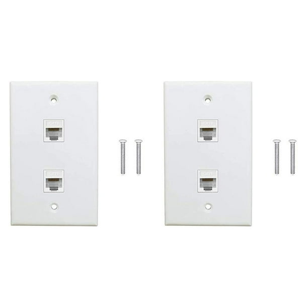 2 Paquete de Placa de Pared Ethernet de 2 Puertos, Cat6 Hembra A Hembra Conector de Pared RJ45 Blanco