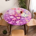thumbnail image 5 of Watercolor Flower Floral Elastic Fitted Round Table Cover Branch Leaves Colorful Waterproof Outdoor Tablecloth for Holiday Party, Picnic, Patio & Dining Fits Tables Up to 55"-60", 5 of 8