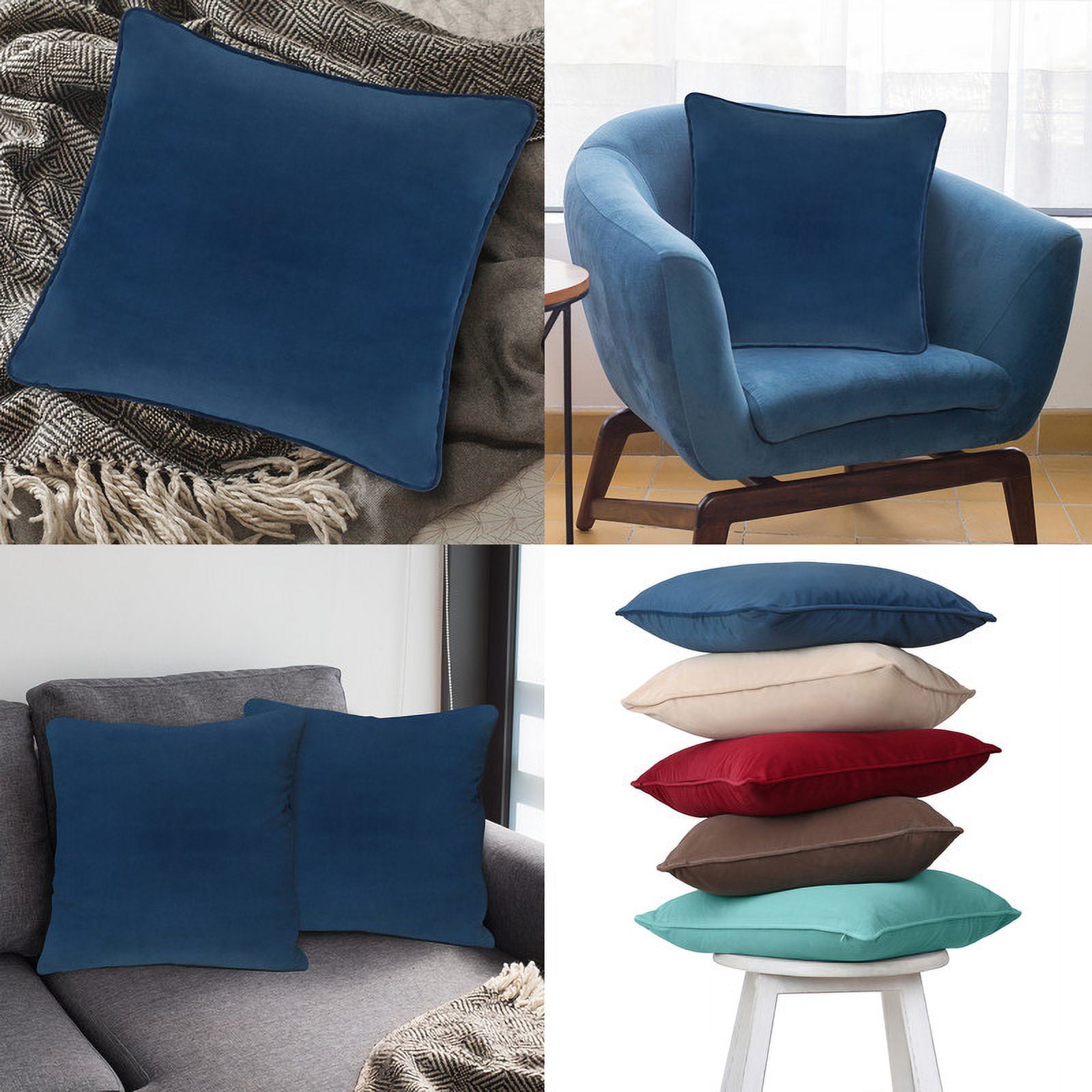 A1HC Set of 2 Luxurious Soft Velvet Throw Pillow Covers Only, 24"x24", Royal Blue, Decorative Cushion Covers with Hidden YKK Zipper for Sofa or Bed