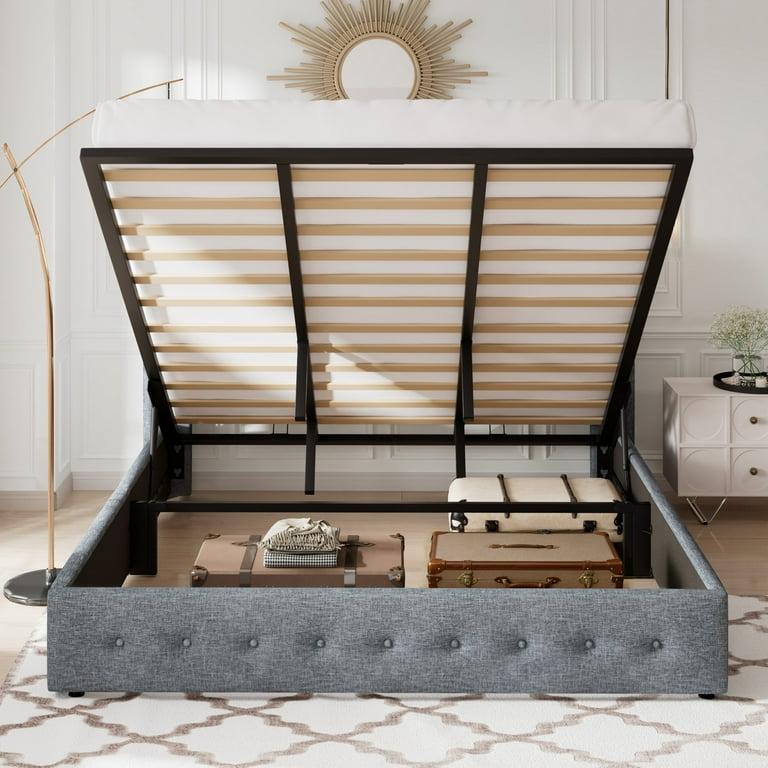 Allewie Upholstered King Size Bed Frame with Lift Up Storage