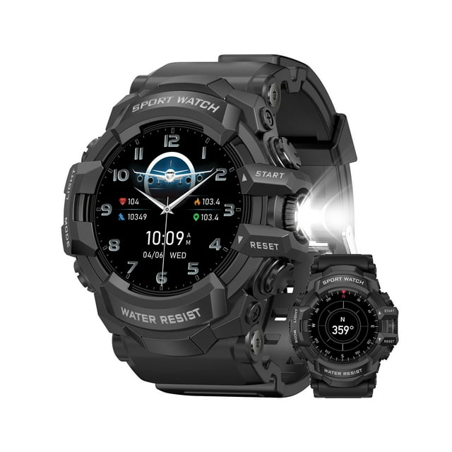 Reloj inteligente MIDDOW Military con linterna, brújula IP68 negro