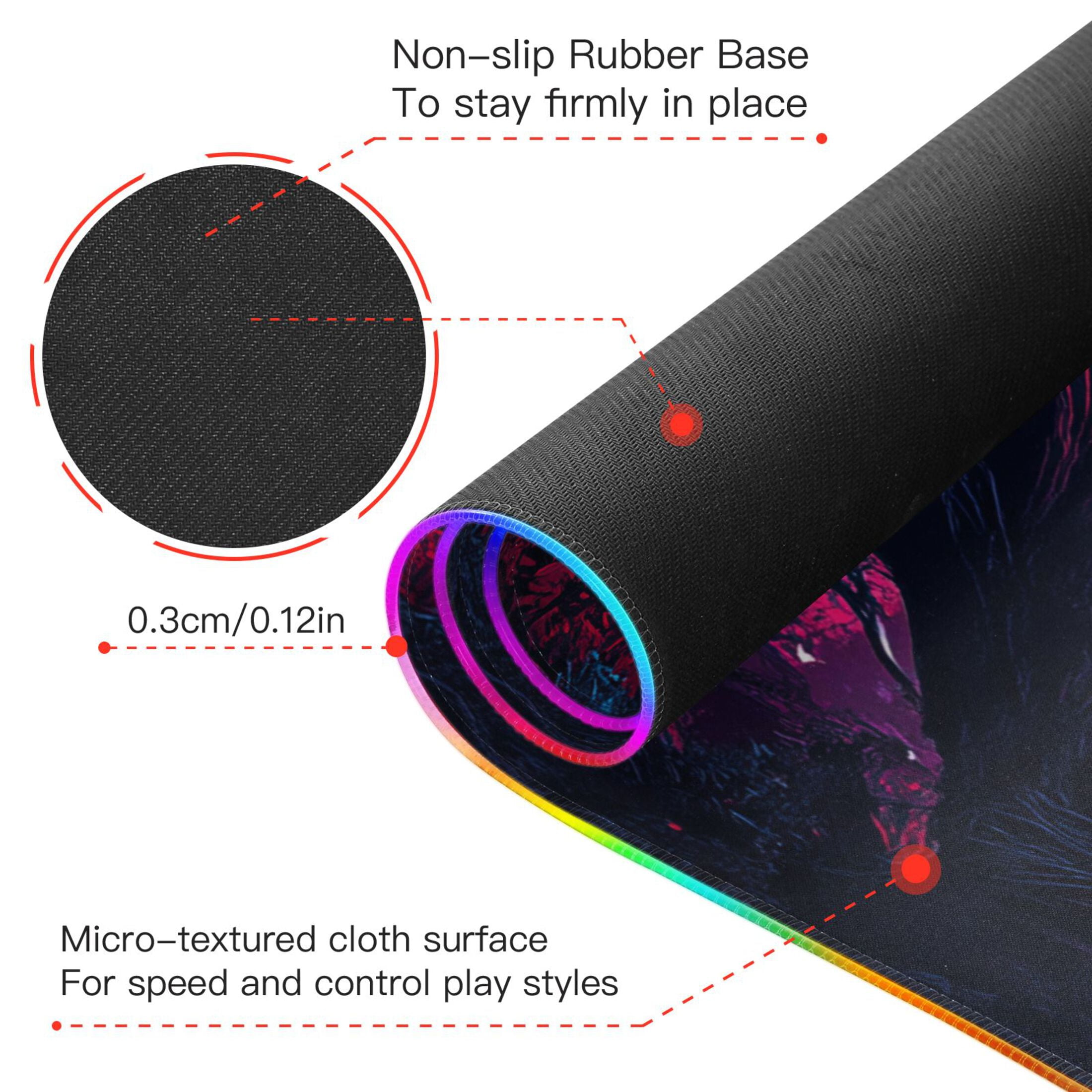Haosy RGB Led Gaming Mouse Pad Non-Slip Large Keyboard Desk Mat 13 Light Modes 31.5x11.8 inch Crow and Red Moon