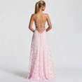 thumbnail image 2 of Pink Spaghetti Strap Square Neck Floral Appliqué Mesh Ruched Waist Flowy Maxi Dress For Formal Evening Party, 2 of 6