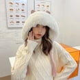 thumbnail image 4 of Pigtail Tassel Patchwork Color Knitted Hat Warm Cat Ears White Fluffy Edge Girls Beanie Cap for Autumn Winter, 4 of 10