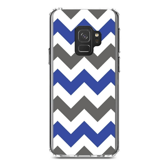 DistinctInk Clear Shockproof Hybrid Case for Samsung Galaxy S9 (5.8" Screen) - TPU Bumper, Acrylic Back, Tempered Glass Screen Protector - Blue Grey Stripes - Stripes Pattern