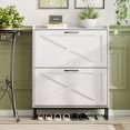 thumbnail image 1 of Vabches Farmhouse Shoe Storage Cabinet with 2 Flip Drawers, Freestanding Shoe Rack Organizer with Adjustable Shelf and Metal Handle for Entryway, Hallway, 1 of 7