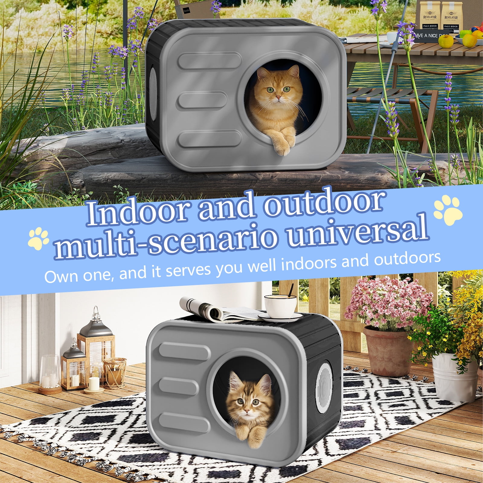 EasyUp Cat House for Indoor & Outdoor Cats, Resin Weatherproof Cat House with Camera-Shaped Design, Versatile for Home & Yard Use