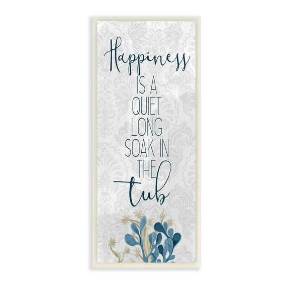 Stupell Industries Happiness is Long Soak in Tub Phrase Blue Coral, 7 x 17, Designed by Kim Allen
