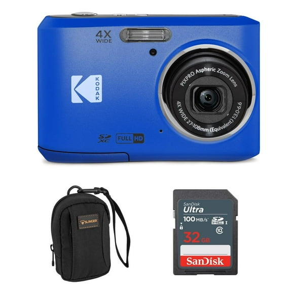 Kodak Kodak PIXPRO FZ45 Friendly Zoom 16MP Full HD Digital Camera, Blue, Bundle with 32GB Memory Card and Camera Bag