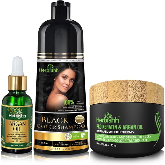 Herbishh Set para despues de la coloración-Alisado, Brillo y Protección para Hombres y Mujeres (Negro)