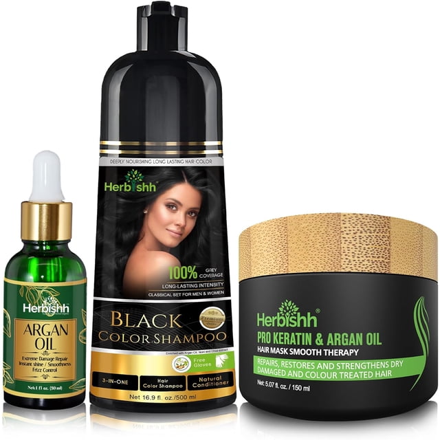 Herbishh Set para despues de la coloración-Alisado, Brillo y Protección para Hombres y Mujeres (Negro)