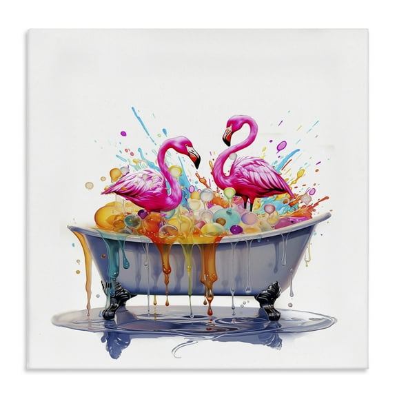 Stupell Industries Flamingo Bubble Bath Typography Painting Gallery Wrapped Canvas Art Print Wall Art, 17 x 17