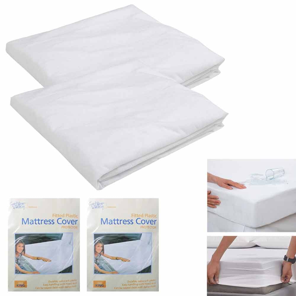 2 Pc King Size Fitted Mattress Cover Vinyl Waterproof Bug Allergy Protector Bed