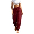 thumbnail image 6 of Bloomae Harem Pants for Women Cotton Linen Yoga Boho Palazzo Pants with Pockets Lightweight Drawstring Elastic High Waisted Loose Comfy Trousers, 6 of 9