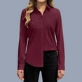 thumbnail image 2 of Womens Button Down Shirts Dressy Casual Solid Color Long Sleeved Lapel Collar V-Neck Tops 2025 Trendy Business Work Tunic Blouses, 2 of 5