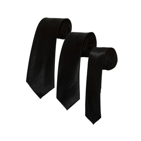 GT Mens Solid Skinny Costume Black Necktie 3-Pack (1 1/2, 2 & 3 Inches)