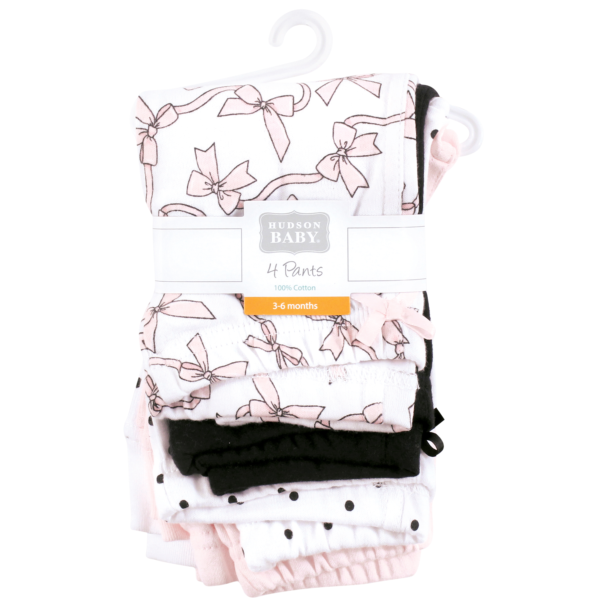 Hudson Baby Girls Cotton Pants and Leggings, Pink Bows, 12-18 Months