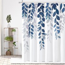 Navy Blue Eucalyptus Shower Curtain for Bathroom, Watercolor Leaves on The Top Plant Shower Curtain Floral Botanical Decorative Fabric Shower Curtain Set with Hooks 72x72 Inch