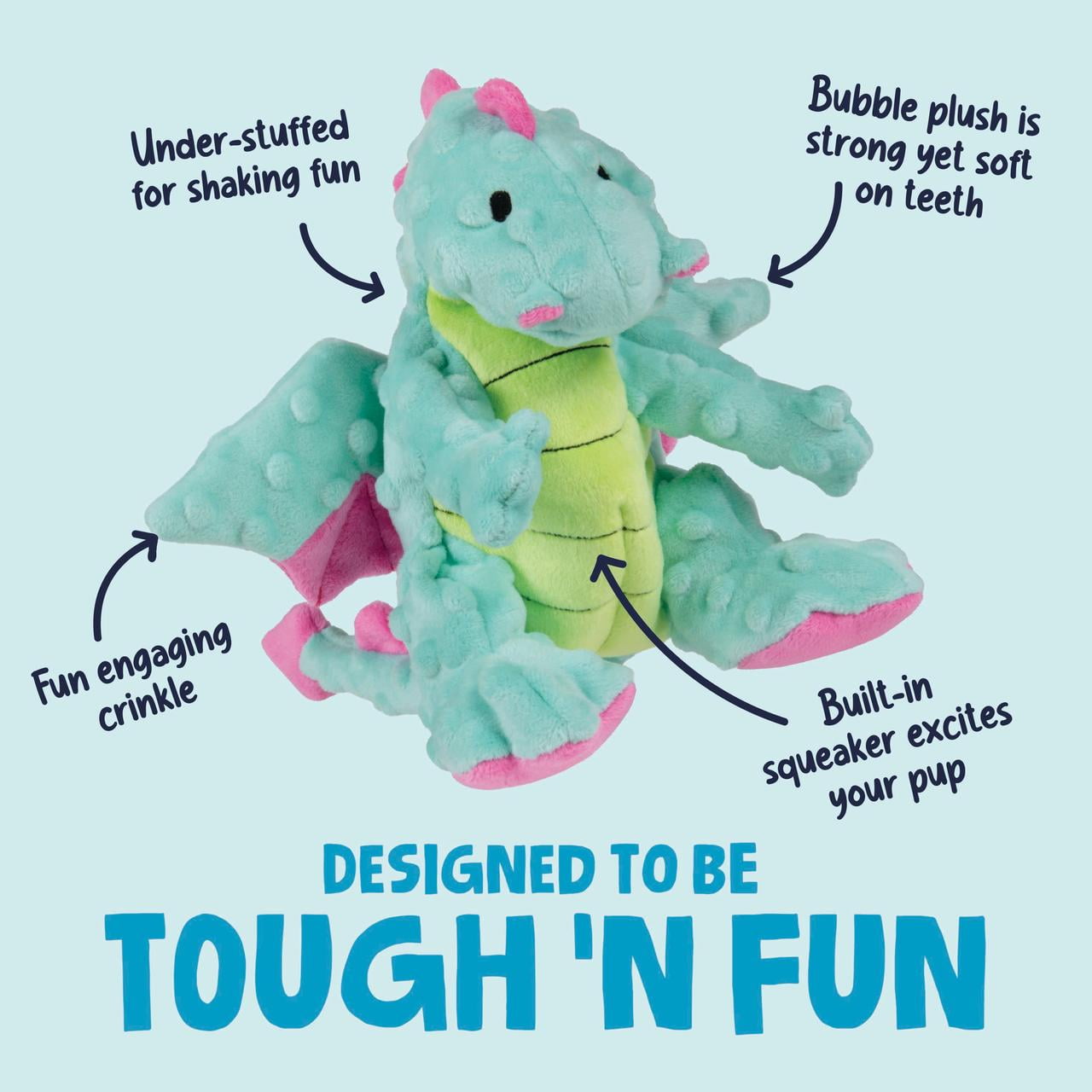 goDog Dragons Extra Soft Plush Toy for Dogs with Chew Guard Technology for Stronger & Longer Play, Soft & Durable with Built-In Squeaker, Seafoam, Medium