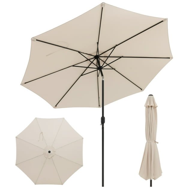 Costway Parasol de Marché Extérieur Robuste avec Mécanisme d'Inclinaison, Manivelle, 8 Nervures Robustes