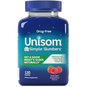 Unisom Simple Slumbers Drug-Free Sleep Aid Gummies Melatonin 5mg Sleep Support for Adults Midnight Raspberry Flavor 120 Count