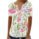 thumbnail image 2 of ICHUANYI Clearance Women's Summer V-Neck Print Casual Loose Top Short Sleeve Button Blouses Tops(Green, L) ICHUANYI WER2023081505913, 2 of 5