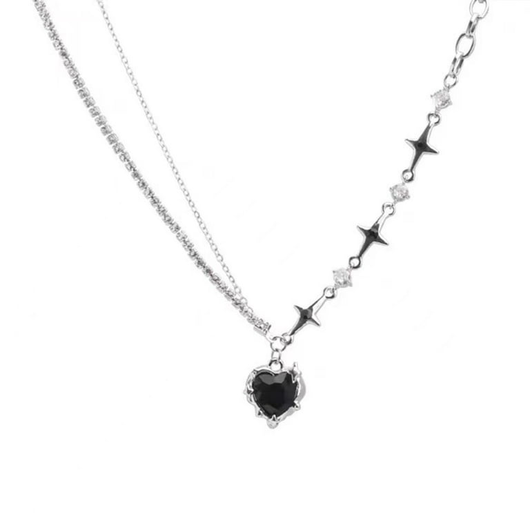 Eosunjian Punk Style Choker Necklace Heart Pendant Shiny Eosunjian Punk Style Choker Necklace Heart Pendant Shiny