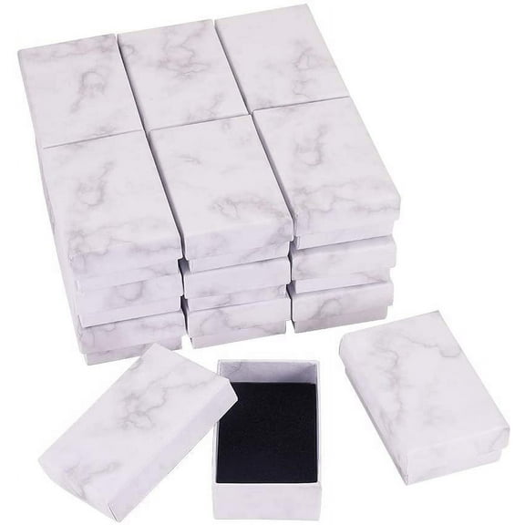 20 Pack Rectangle Kraft Jewelry Box 1.96x3.11x1.06 Inches Marble White Cardboard Jewelry Gift Boxes for Valentine's Day Anniversaries Weddings Birthdays Mixed Color