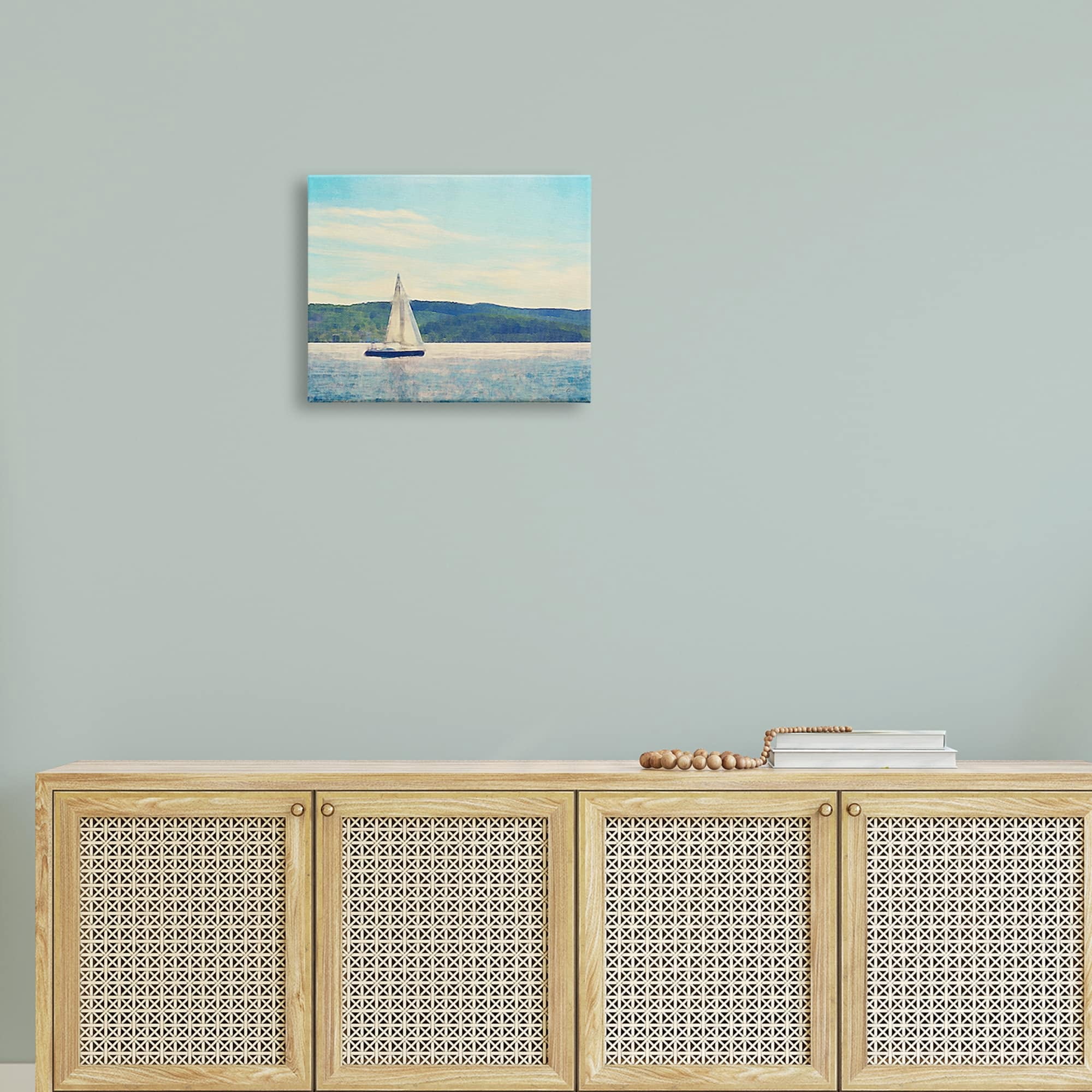 Stupell Industries Serene Summer Sailboat Drifting Ocean Hills Design , 20 x 16, Design by Denise Brown