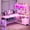 Pink, variant on SEDETA L Shaped Gaming Desk, Home Office Computer Desk with 2 Drawer and Bookshelf, L Shaped Gaming Desk with LED Light, Glass Cabinet and Storage Bag, Corner Desk with Storage Shelves, Black