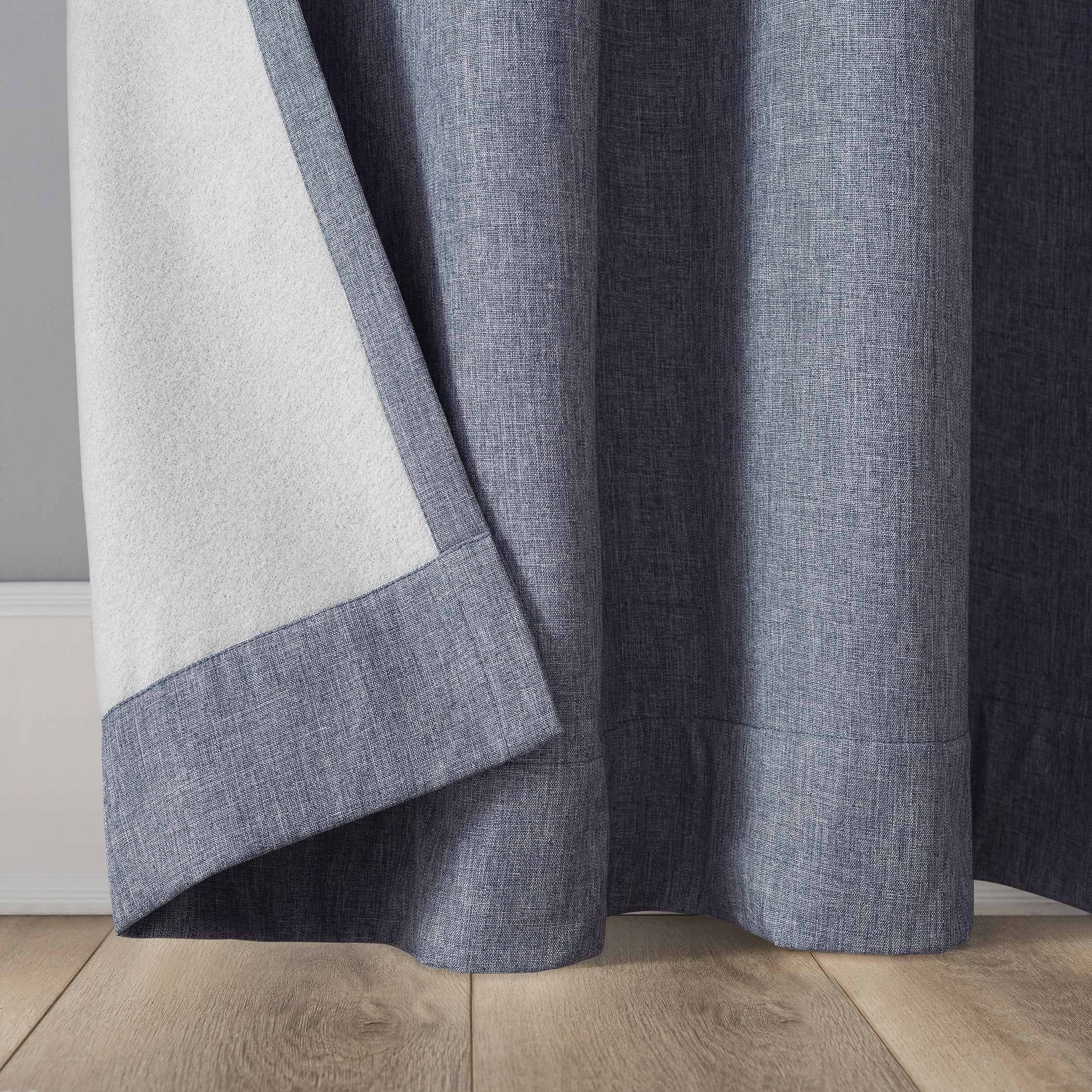 Sun Zero Tyrell Tonal Texture Draft Shield Fleece Insulated 100% Blackout Grommet Curtain Panel In Navy Blue, 50"X63", Navy Blue