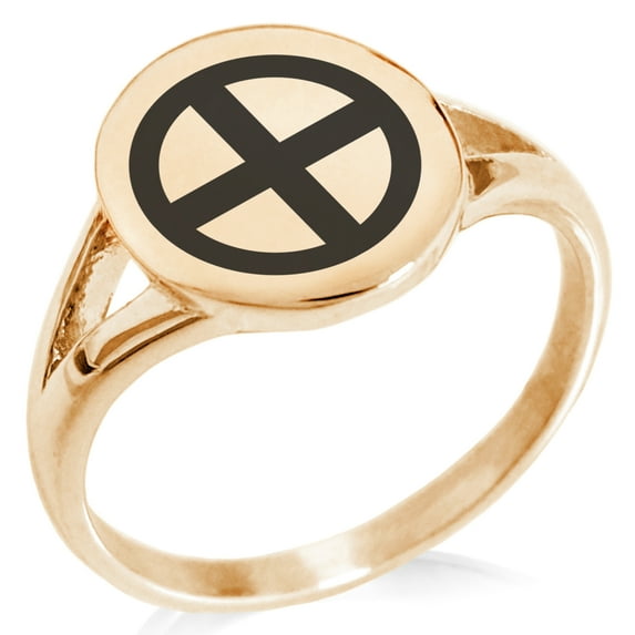 Stainless Steel Shimazu Samurai Crest Minimalist Oval Top Polished Statement Signet Ring