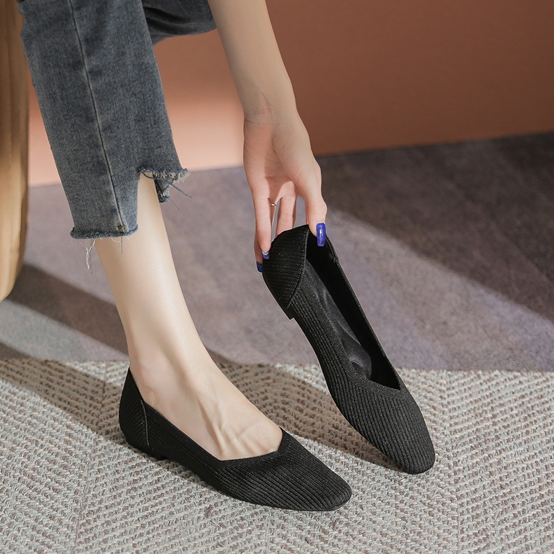 Women's Square Toe Knit Solid Flats Casual Lightweight Breathable Slip On  Women's Shoes - Walmart.com