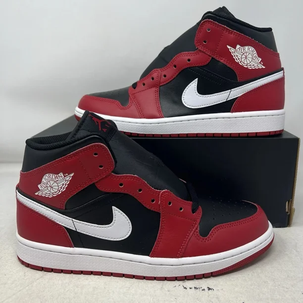 N I-K-E A i r-Jor-dan 1 Mid Black Gym Red White Men's Shoes Sneakers DQ8426-061 No Lid