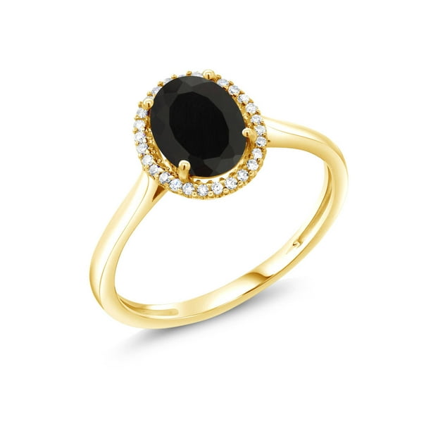 Gem Stone King 1.25 Ct Oval Black Onyx 10K Yellow Gold Diamond Women's Ring