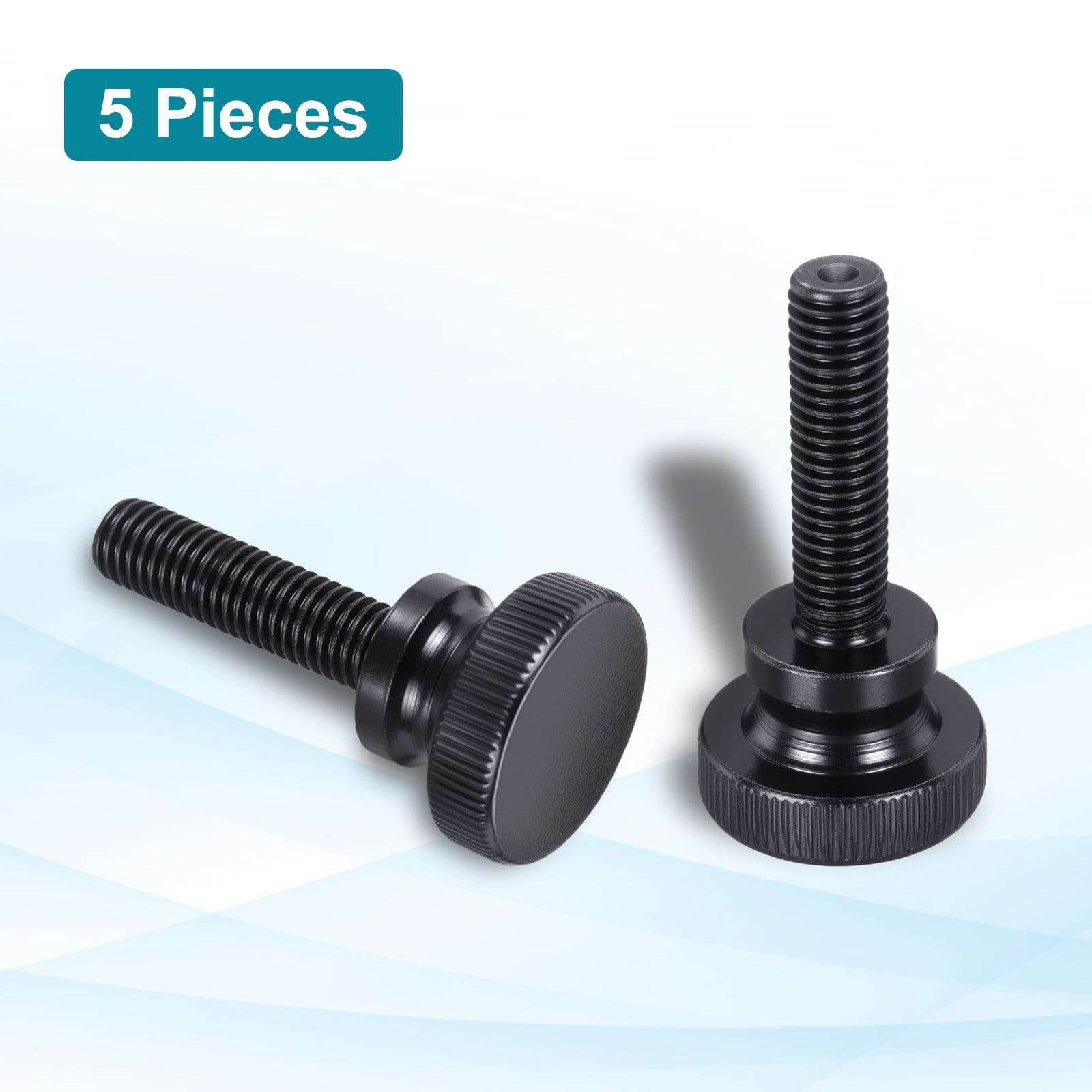 Uxcell M10x40mm Knurled Thumb Screws, Black Steel Flat Head Thumb Screws Zinc Plated Metric Knurled Head Bolts with Shoulder Grip Knobs Hand Tighten Thread Fasteners, 5 Pcs