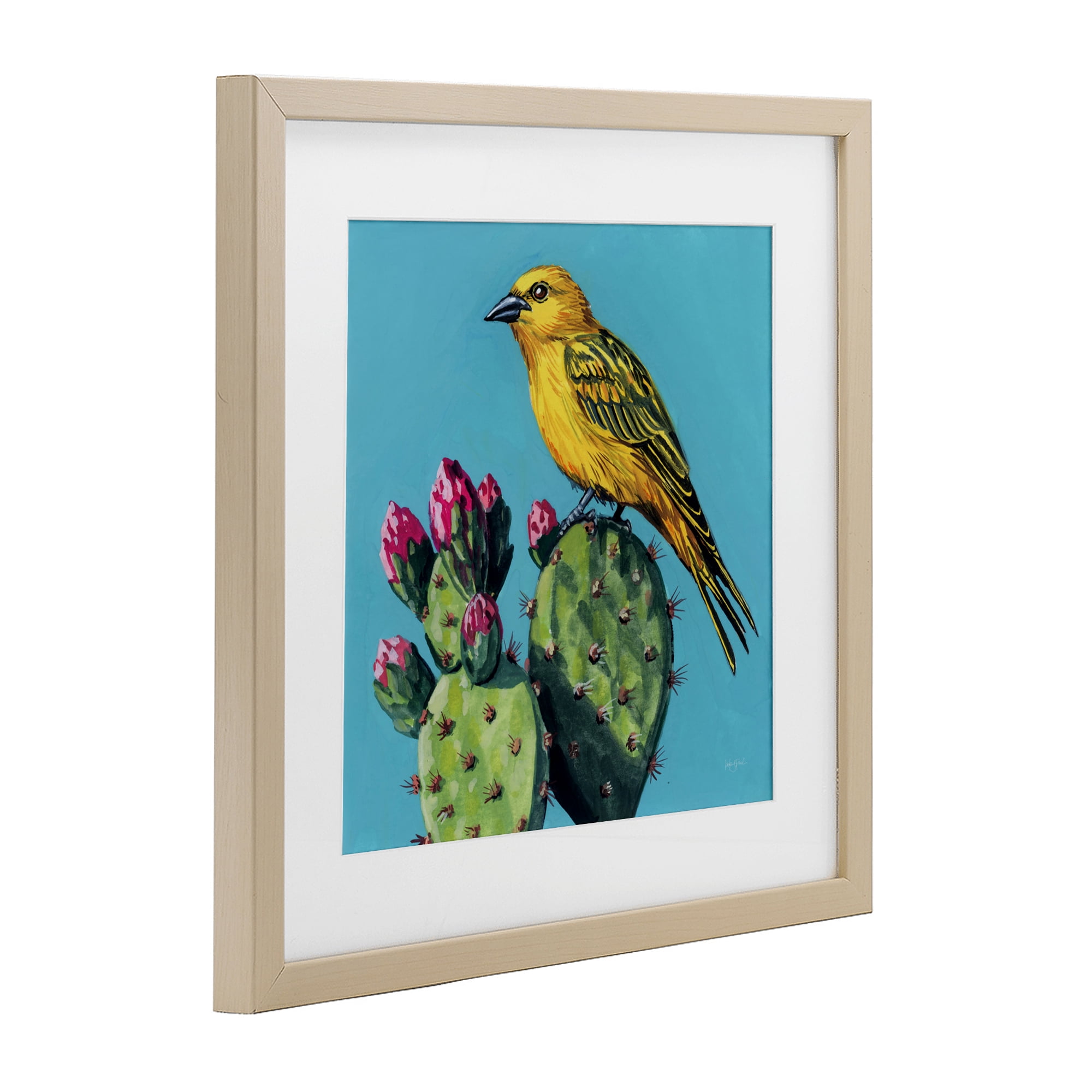 Stupell Industries Yellow Bird on Cacti Bloom Birch Framed Print Under Glass, design by Kate Jarvik Birch