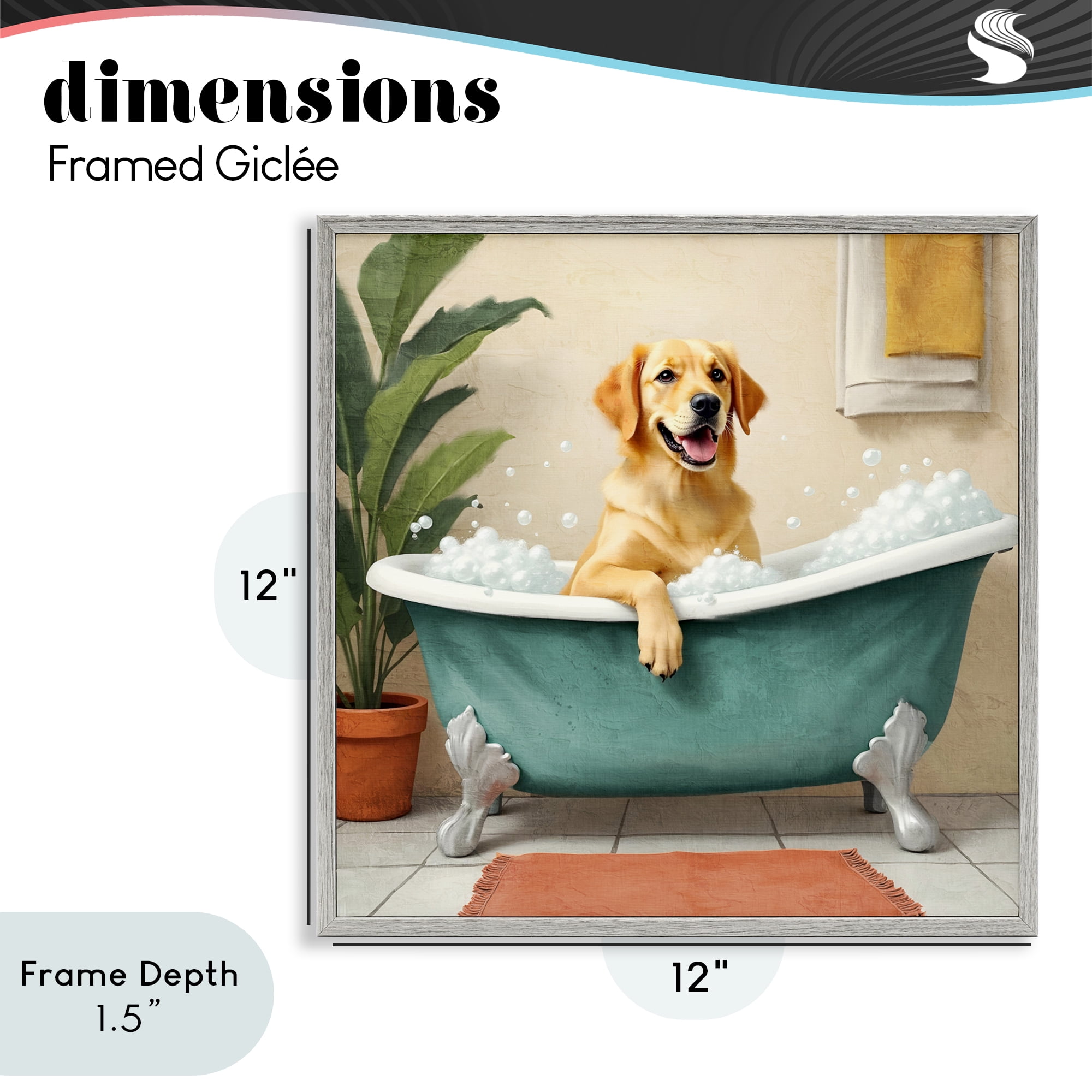 Stupell Industries Bubble Bath Labrador Dog Gray Framed Giclee Art, design by Kim Allen