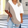 thumbnail image 5 of Jalioing V Neck Summer Shirt Women's Plus Size Short Sleeve Color Block Tee Shirt Casual Loose Pullover Tees Clothes, 5 of 6
