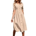 thumbnail image 1 of B91xZ Summer Femmes Robe Tunique Printemps Été Profond V Cou Élégant Noeud Papillon Mini Robe, Beige L, 1 of 4