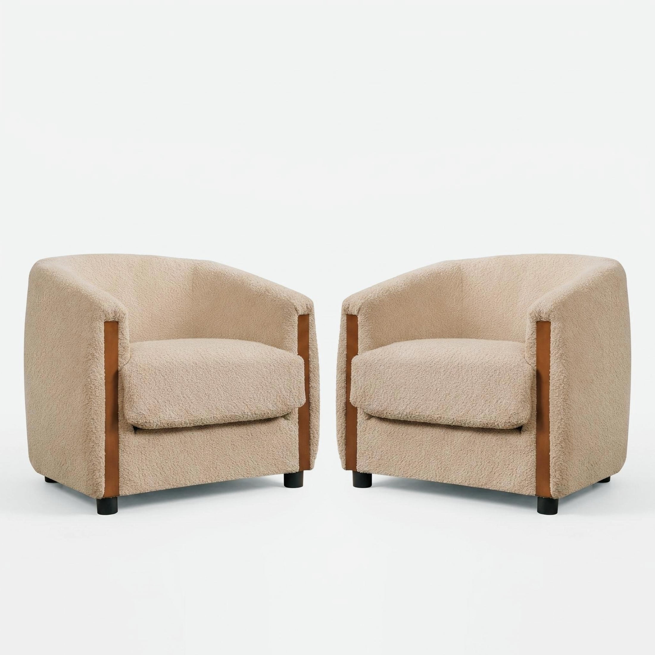 Christopher Knight Home Modern Curved Upholstered Barrel Accent Chair, Removable Cushion, Light Brown, Set of 2