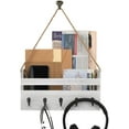 thumbnail image 2 of Wall Mounted Rustic Wood Key Rack Rope Hanger Mail Organizer with 5 Hooks White, 2 of 7