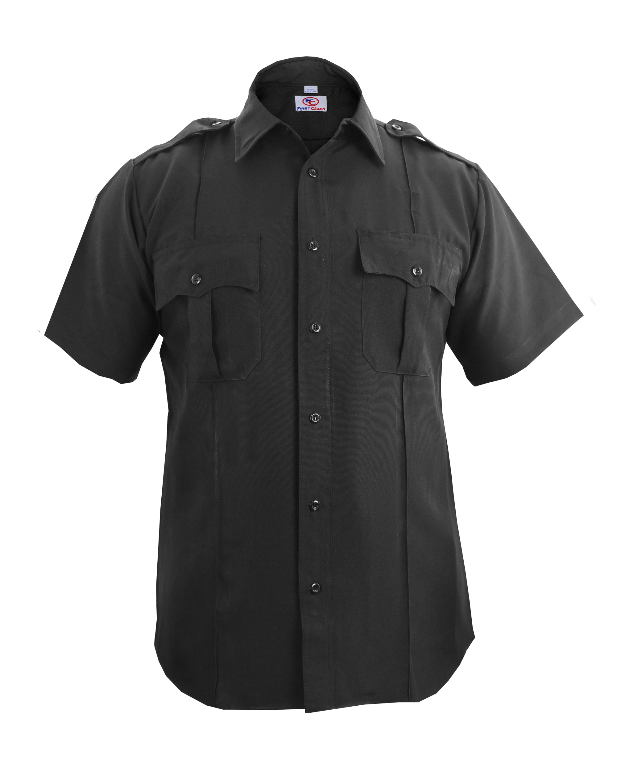 Black First Class 100% Polyester Short Sleeve Men's Uniform Shirt 