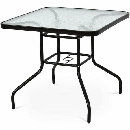 31.5" Patio Square Glass Top Table Steel Frame Dining Table Patio