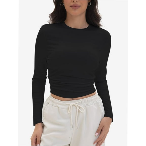 Women's Cropped T-Shirt - Long Sleeve Slim Fitted Top for Casual, Workout & Layering | Trendy Basic Crop Top
