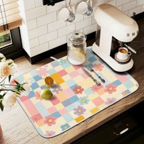 Yayeee Drying Mat for Kitchen Counter Dishes Microfiber Coffee Decorative Pad, Pink Floral