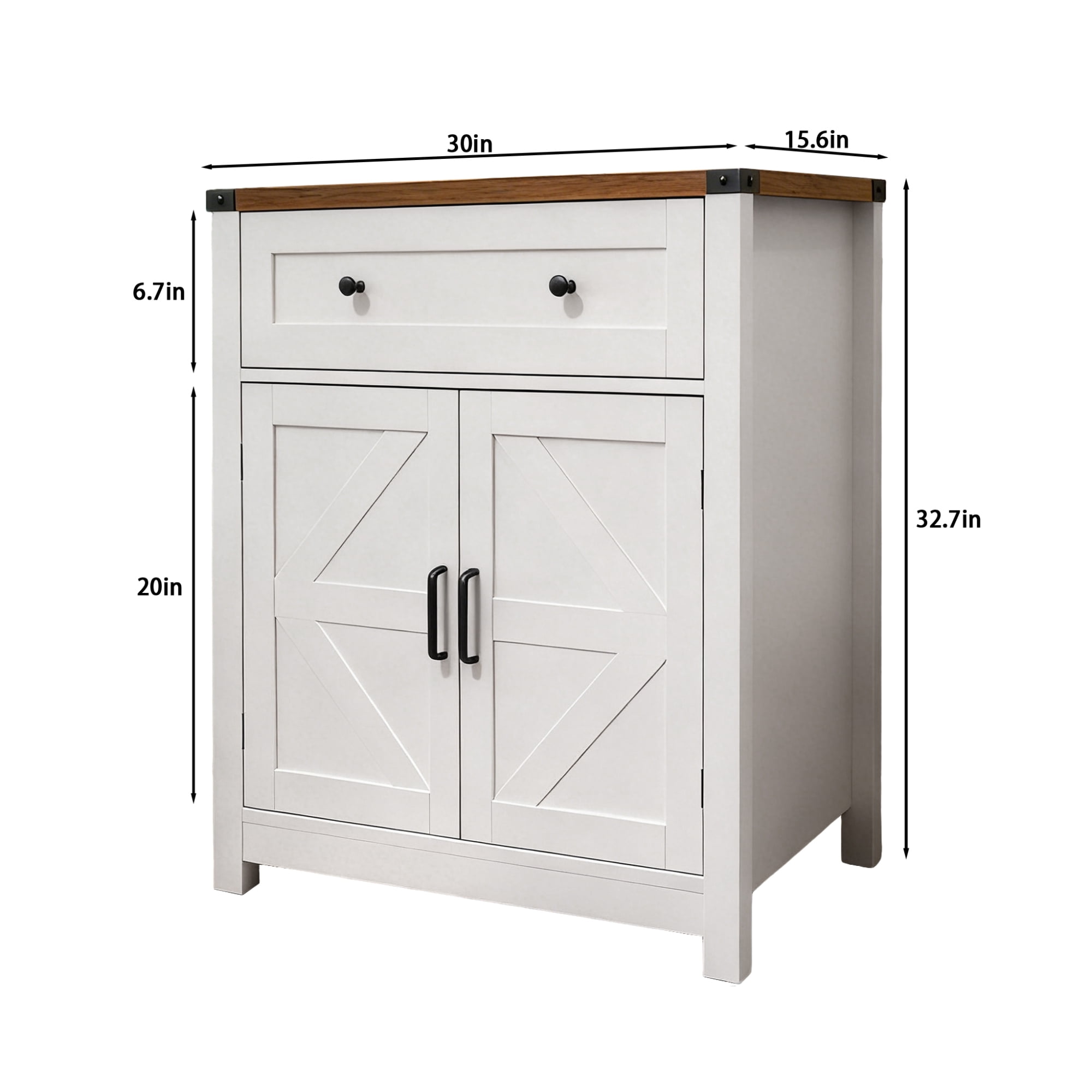 Leumius Farmhouse Barn-Door Storage Cabinet, Coffee Bar Buffet Sideboard with Drawer for Kitchen & Living Room White
