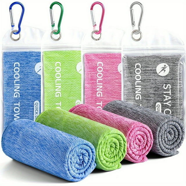 LOVEVER 4-Pack Large Cooling Towels (40x12 Inches) - Quick-Dry Fast-Acting Cooling - Soft Lightweight & Compact for Gym Travel Sports Beach Spa - Includes Zippered Storage Bag - Non