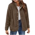 thumbnail image 2 of AOOCHASLIY 2023 Women Winter Coat Women Fashion Solid Pocket Color Jacket Plush Long Sleeves Lapel Coat, 2 of 5